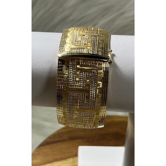 Moda Al Massimo 18K Yellow Gold Over Bronze Greek Key OmegaLink 7 1/2” Bracelet - Picture 5 of 5